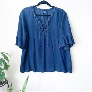 Old Navy | Denim Tie Front Bell Sleeve Shirt